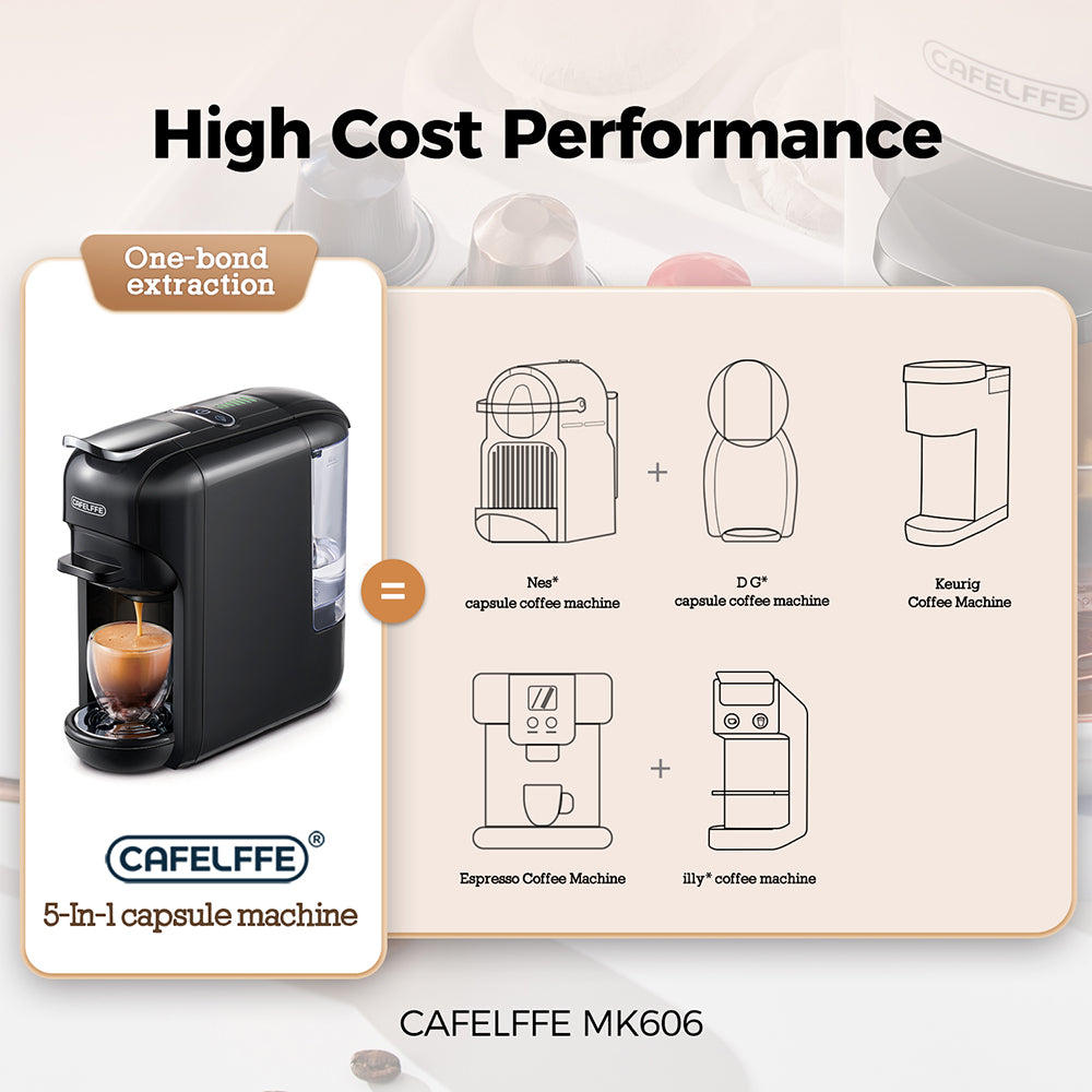 CAFELFFE 5-in-1 Hot/Cold Capsule Coffee Machine MK606 Black/White