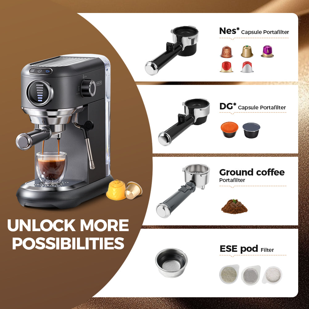 CAFELFFE 4-in-1 Espresso Coffee Machine MK601F Grey, Nepresso/DG Capsules