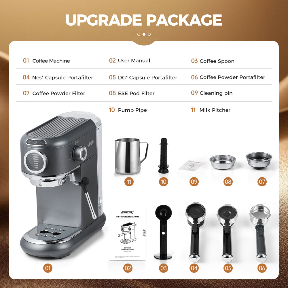 CAFELFFE 4-in-1 Espresso Coffee Machine MK601F Grey, Nepresso/DG Capsules